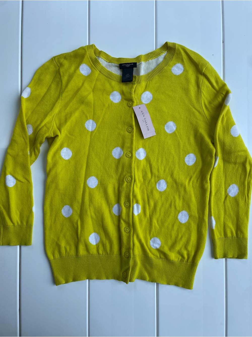 Ann Taylor Polka Dot Button Up Cardigan Sweater, Size SP, NWT